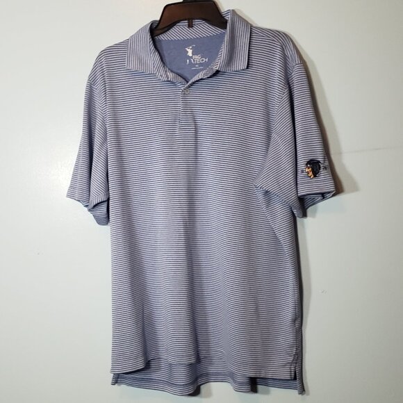 F&G Tech Golf Mens XL Short Sleeve Polo Shirt Striped Blue White - Picture 1 of 4